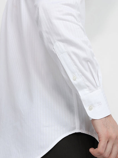 Raymond Men White Stripe Regular Fit Cotton Full Sleeve Formal Shirt