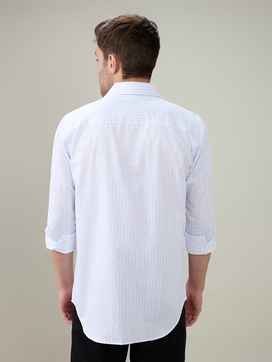 Raymond Men Blue Stripe Regular Fit Cotton Full Sleeve Formal Shirt