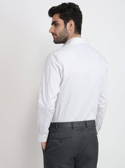 Raymond Men Grey Stripe Regular Fit Cotton Full Sleeve Formal Shirt