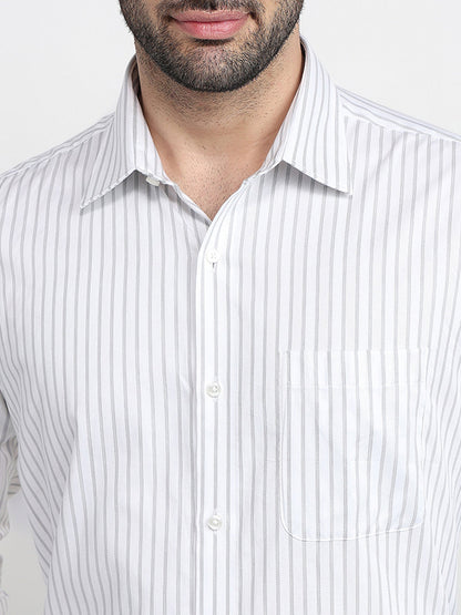 Raymond Men Grey Stripe Regular Fit Cotton Full Sleeve Formal Shirt