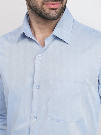 Raymond Men Blue Solid Chambray Regular Fit Cotton Full Sleeve Formal Shirt