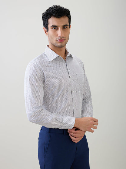 Raymond Men White Printed Regular Fit Cotton Full Sleeve Formal Shirt