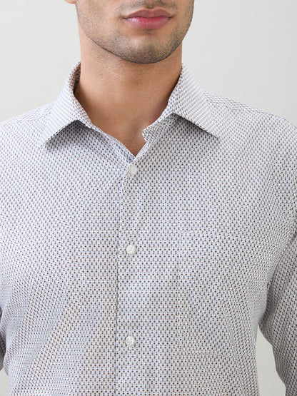 Raymond Men White Printed Regular Fit Cotton Full Sleeve Formal Shirt