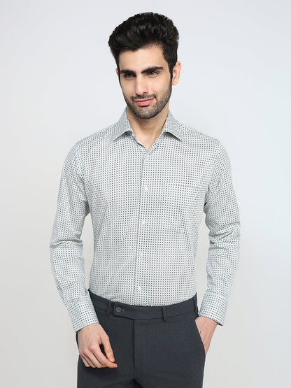 Raymond Men White Printed Regular Fit Cotton Full Sleeve Formal Shirt