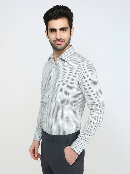 Raymond Men White Printed Regular Fit Cotton Full Sleeve Formal Shirt