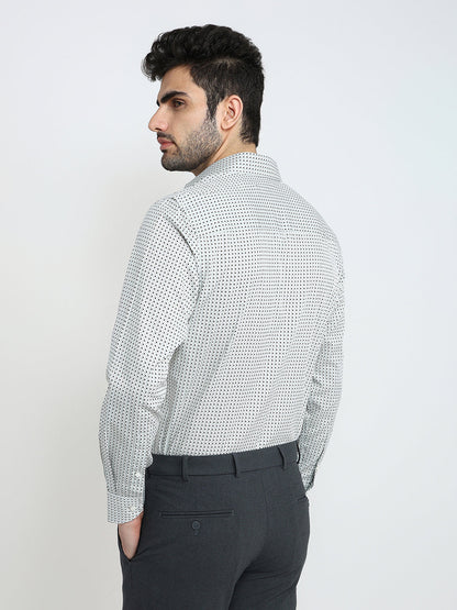 Raymond Men White Printed Regular Fit Cotton Full Sleeve Formal Shirt