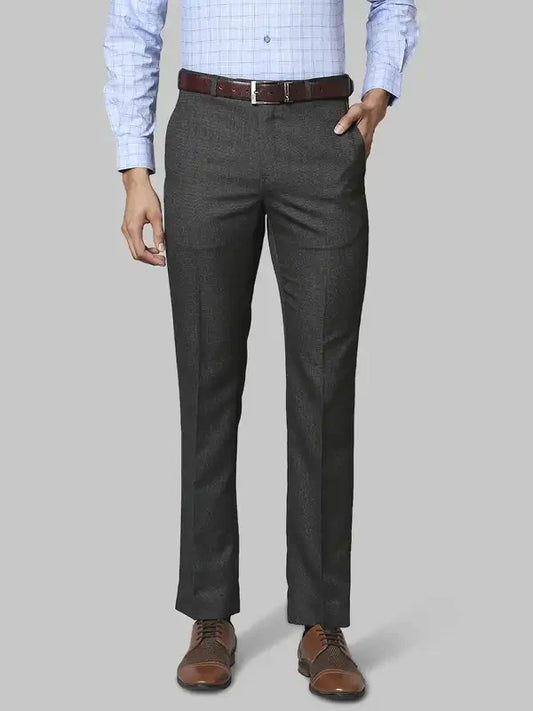 Men Grey Classic Fit Structure Polyester Blend Trouser