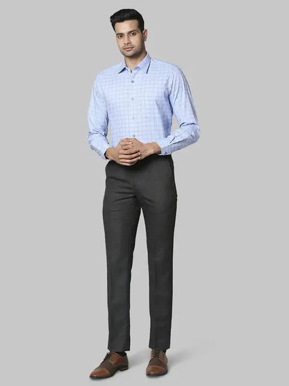 Men Grey Classic Fit Structure Polyester Blend Trouser