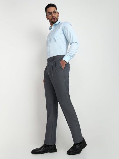 Raymond Men Grey Structure Classic Fit Cotton Blend Trouser