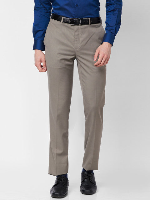 Raymond Men Khaki Solid Regular Fit Polyester Blend Trouser