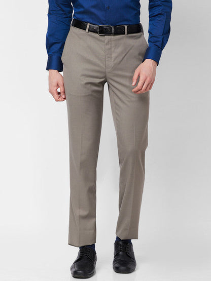 Raymond Men Khaki Solid Regular Fit Polyester Blend Trouser