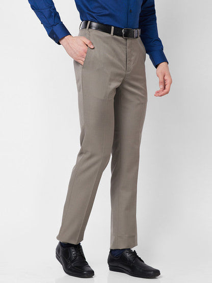 Raymond Men Khaki Solid Regular Fit Polyester Blend Trouser
