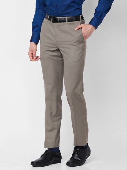Raymond Men Khaki Solid Regular Fit Polyester Blend Trouser