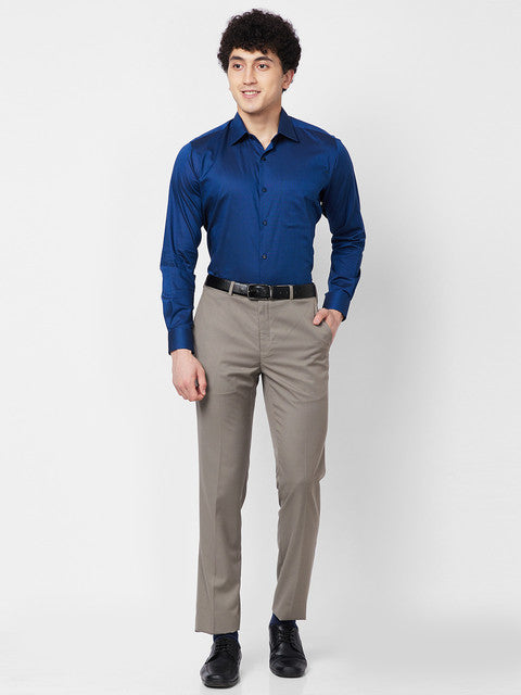 Raymond Men Khaki Solid Regular Fit Polyester Blend Trouser