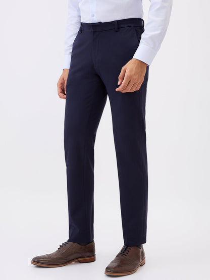 Raymond Men Blue Solid Slim Fit Terry Blend Trouser