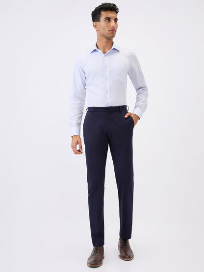 Raymond Men Blue Solid Slim Fit Terry Blend Trouser