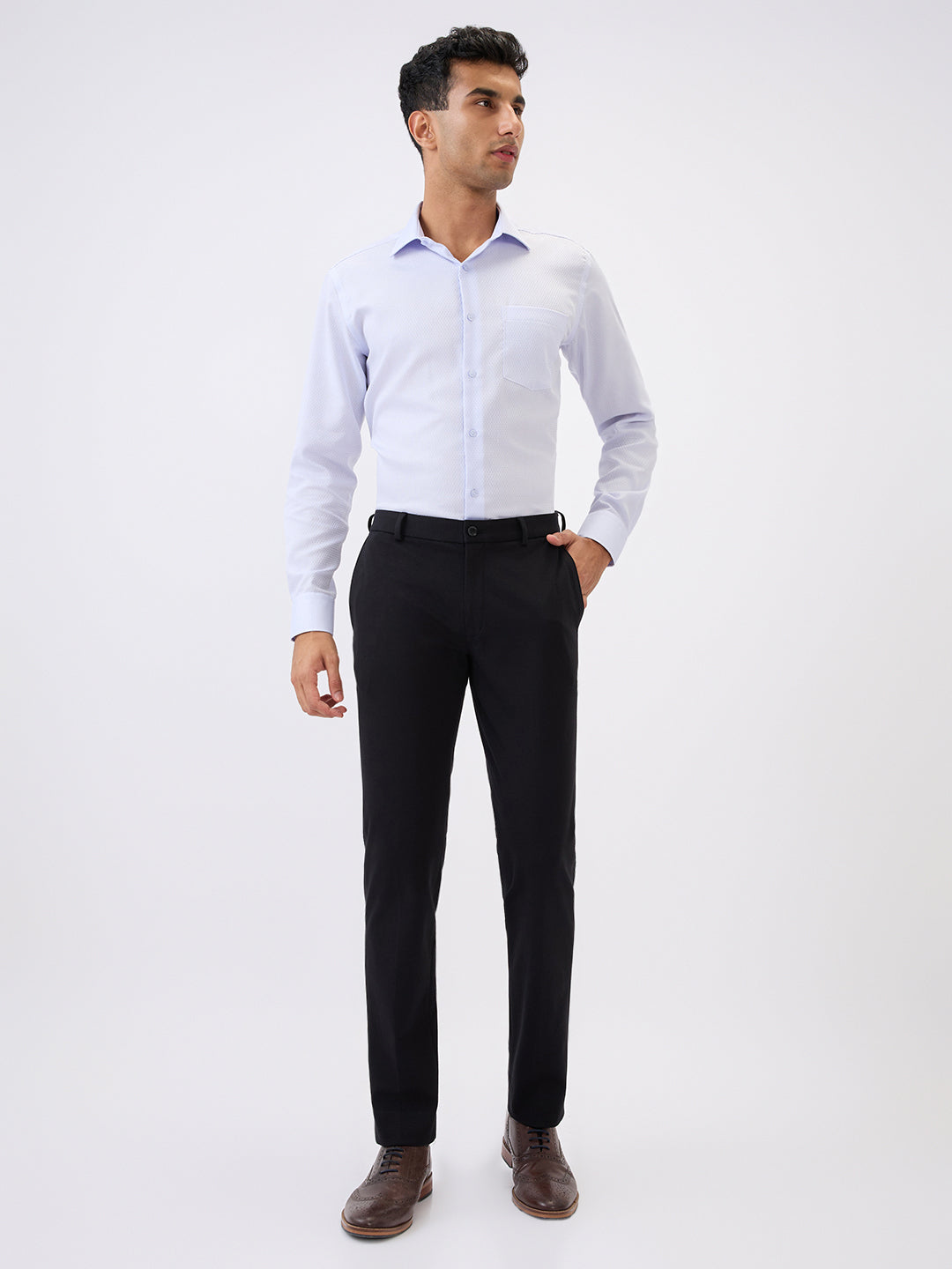 Raymond Men Black Solid Slim Fit Terry Blend Trouser