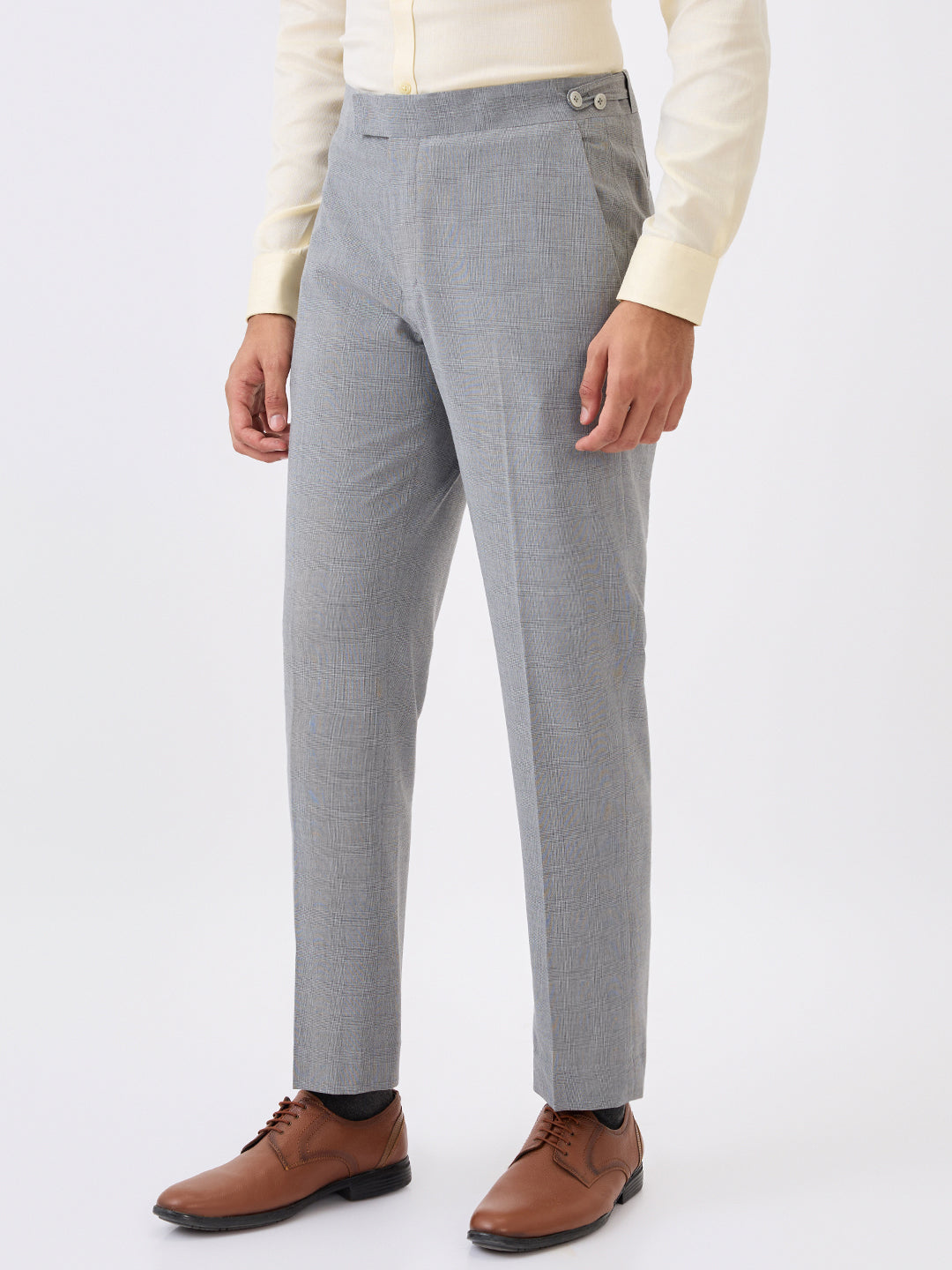 Raymond Men Khaki Checks Slim Fit Terylene Blend Trouser