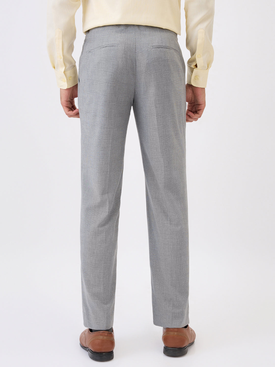 Raymond Men Khaki Checks Slim Fit Terylene Blend Trouser