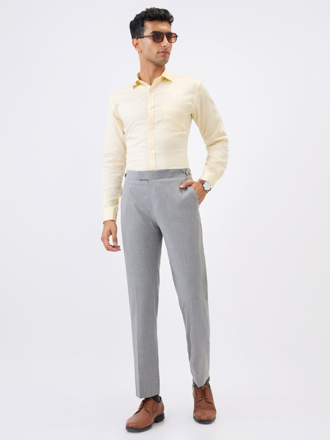 Raymond Men Khaki Checks Slim Fit Terylene Blend Trouser