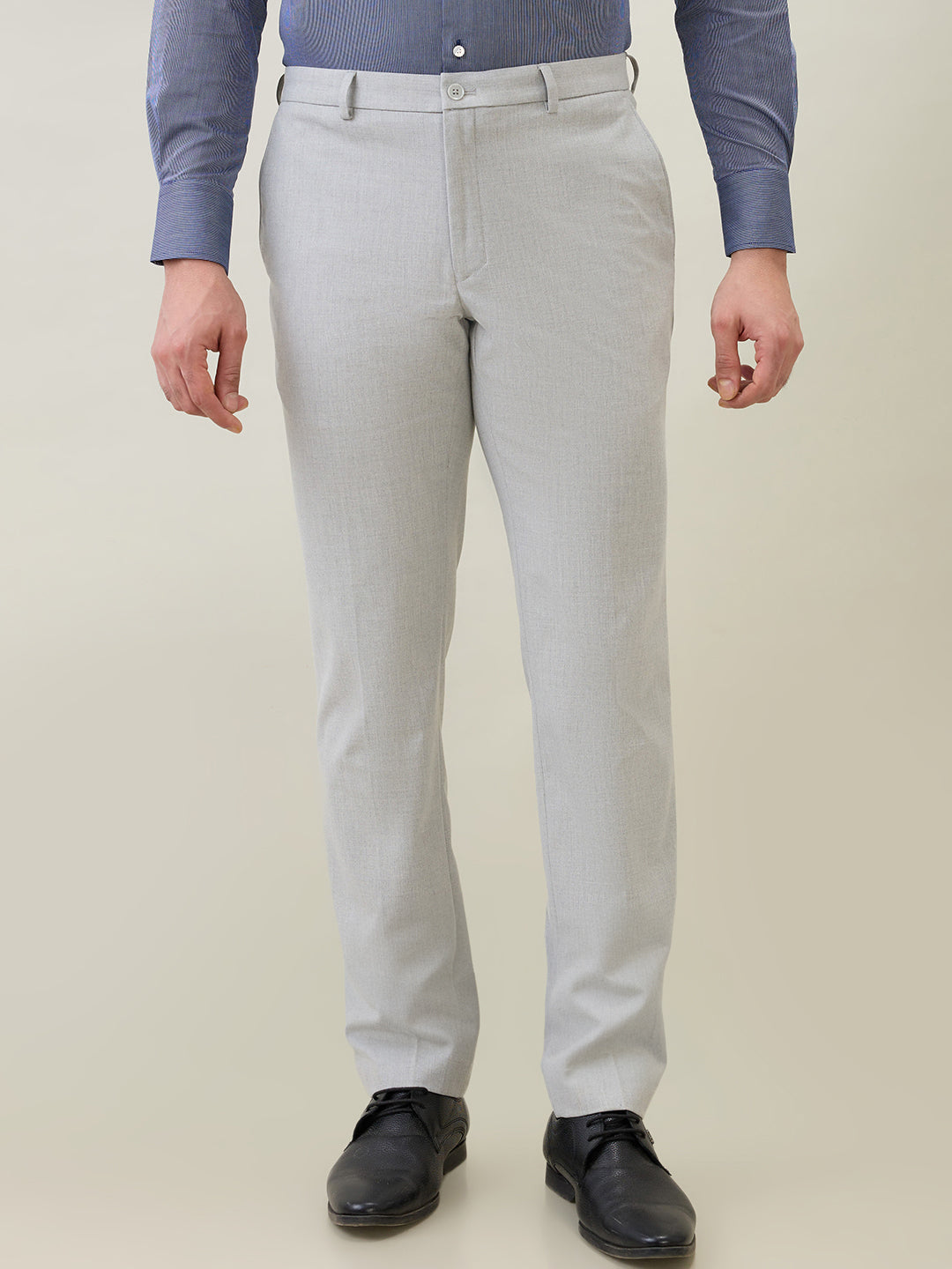 Raymond Men Grey Structure Slim Fit Polyester Blend Trouser