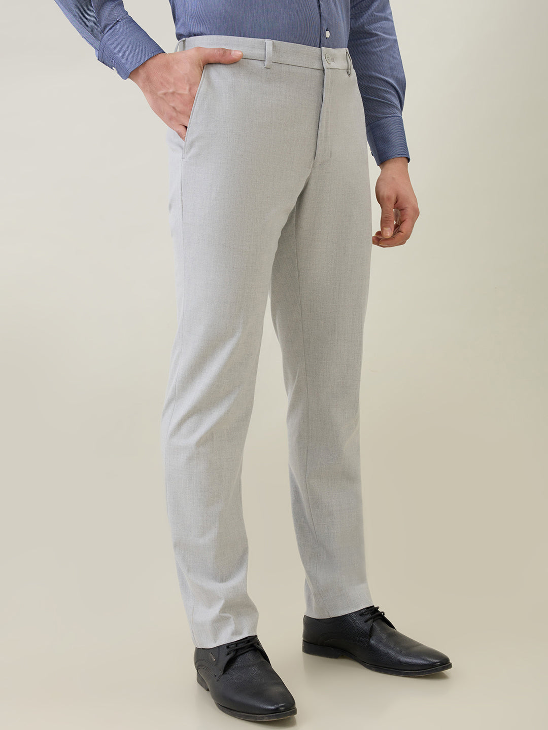 Raymond Men Grey Structure Slim Fit Polyester Blend Trouser