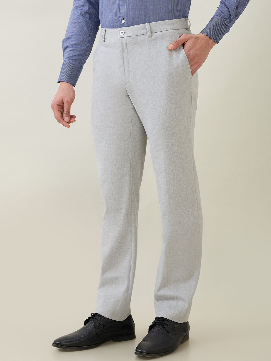 Raymond Men Grey Structure Slim Fit Polyester Blend Trouser