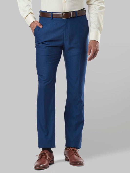 Raymond Blue Solid Slim Fit Polyester Blend Trouser