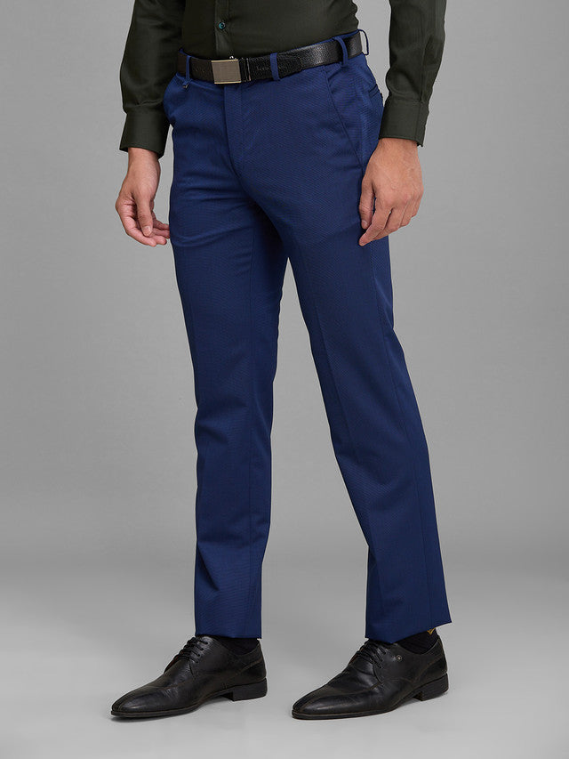 Raymond Blue Structure Contemporary Fit Polyester Blend Trouser