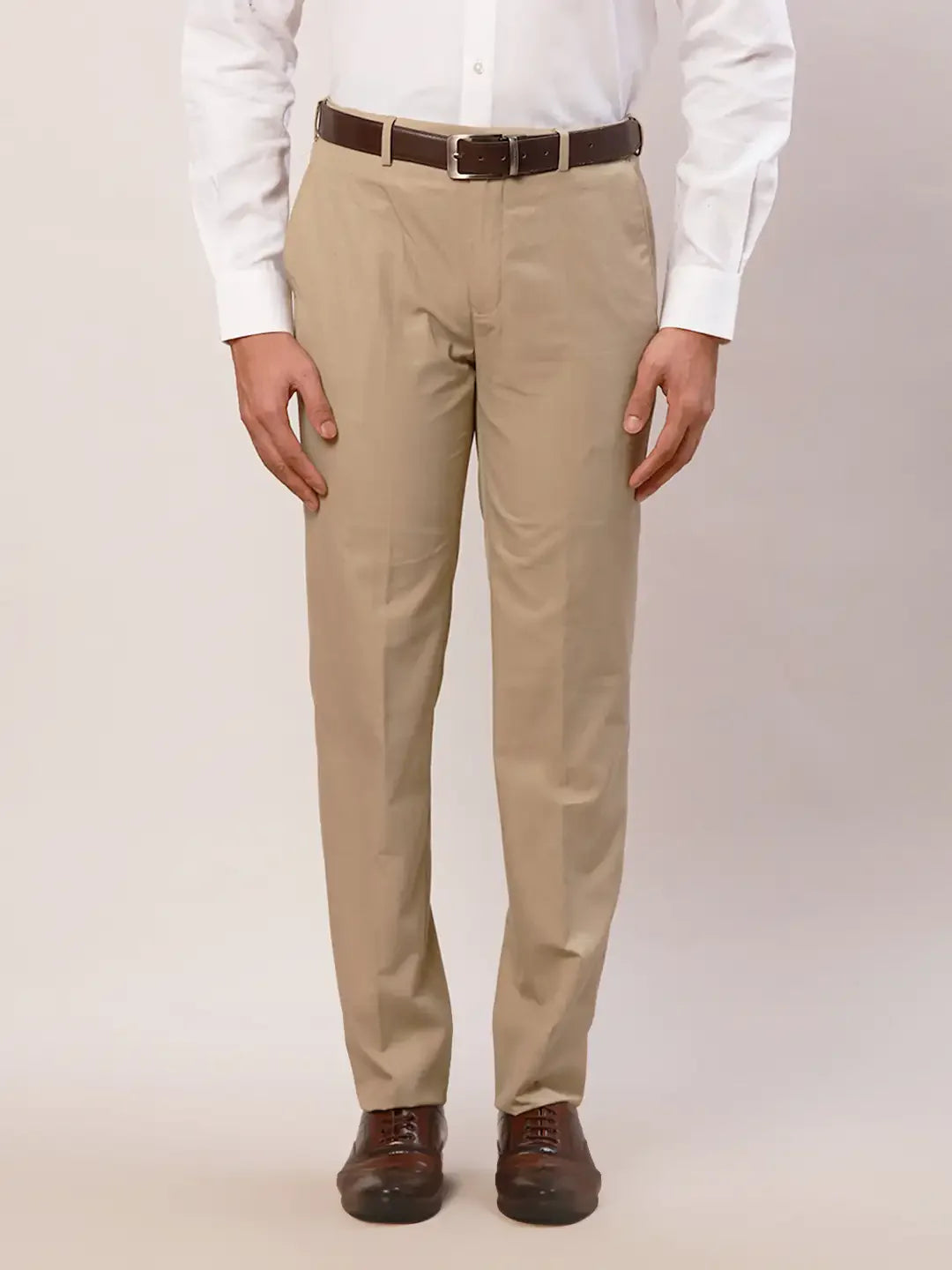 Raymond Men Brown Checks Contemporary Fit Polyester Blend Trouser