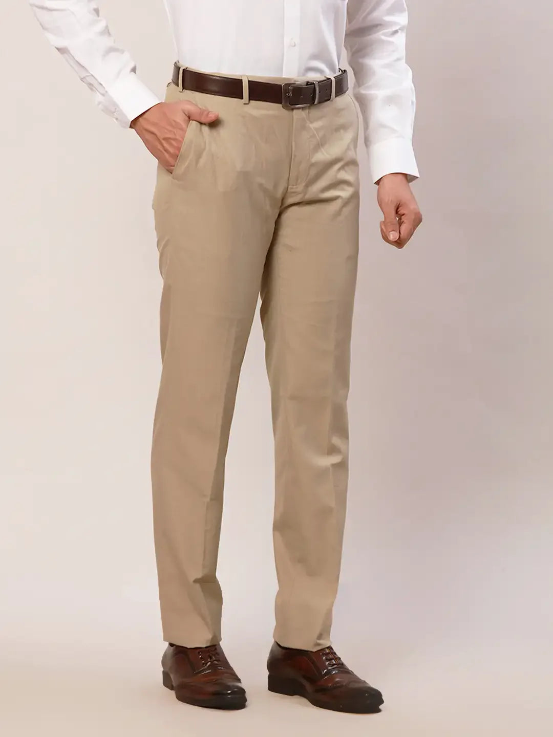 Raymond Men Brown Checks Contemporary Fit Polyester Blend Trouser
