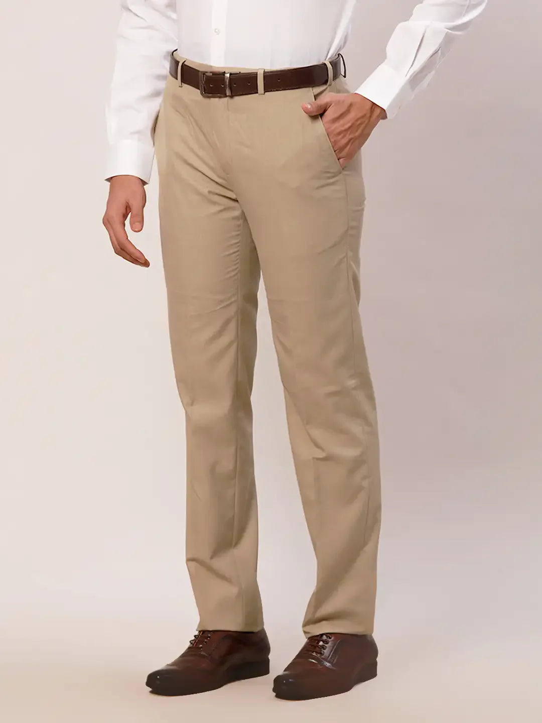 Raymond Men Brown Checks Contemporary Fit Polyester Blend Trouser