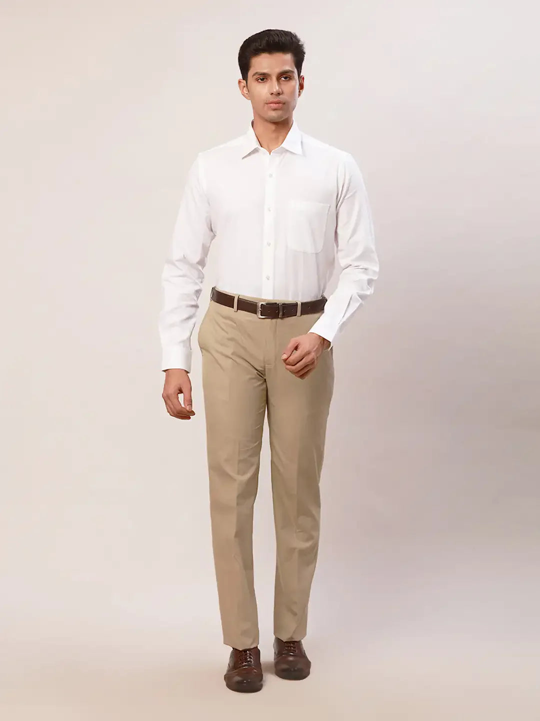 Raymond Men Brown Checks Contemporary Fit Polyester Blend Trouser