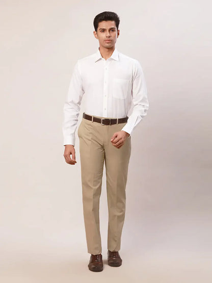 Raymond Men Brown Checks Contemporary Fit Polyester Blend Trouser