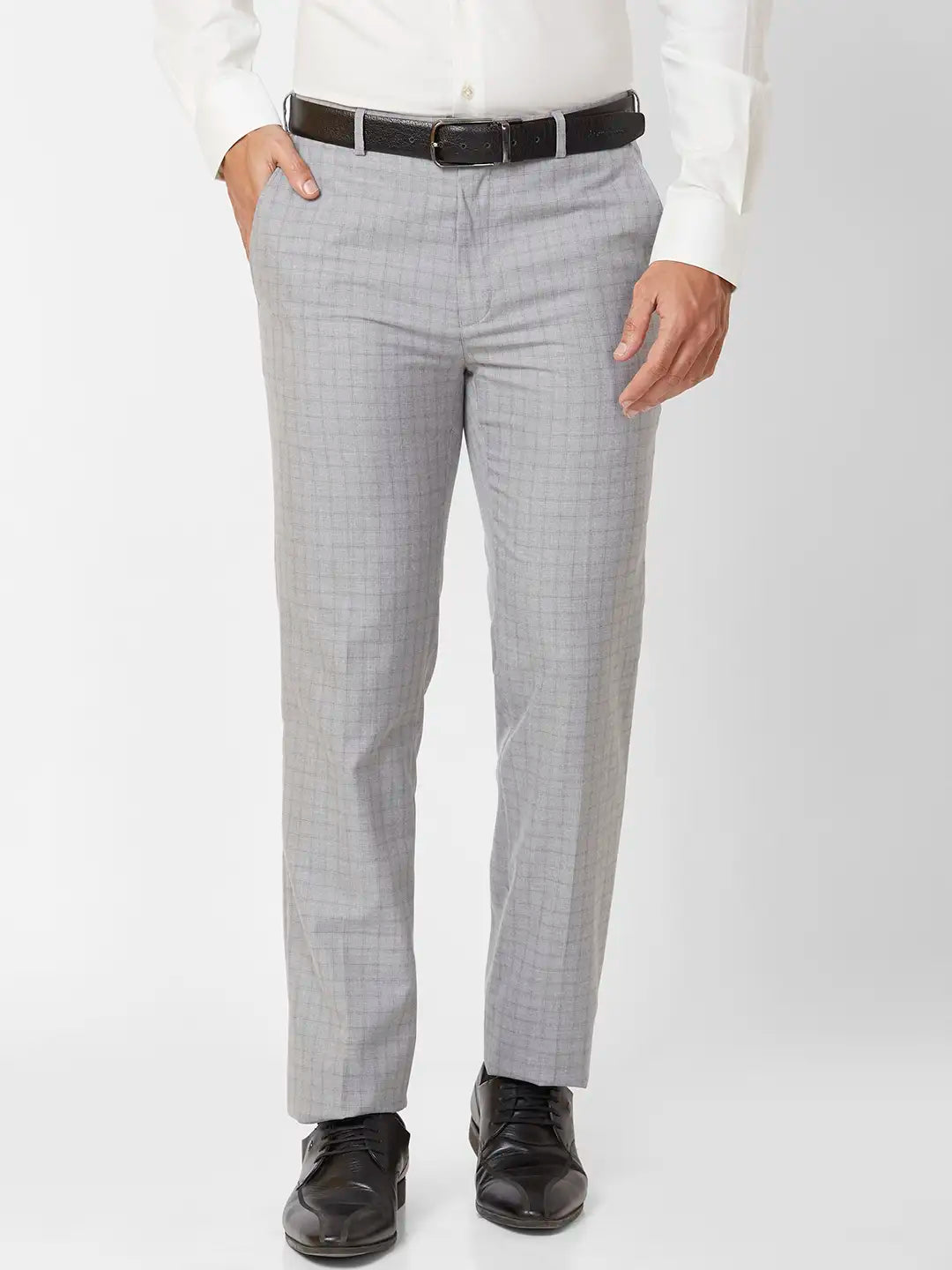 Raymond Contemporary Fit Checkered Medium Grey Trouser