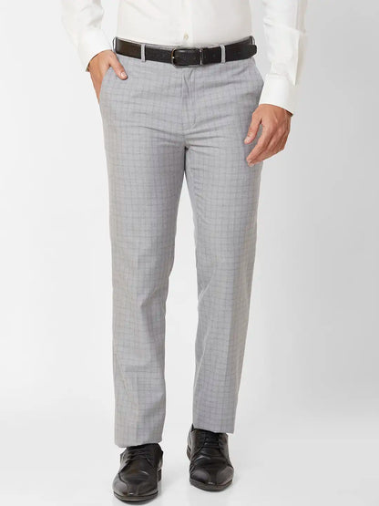 Raymond Contemporary Fit Checkered Medium Grey Trouser