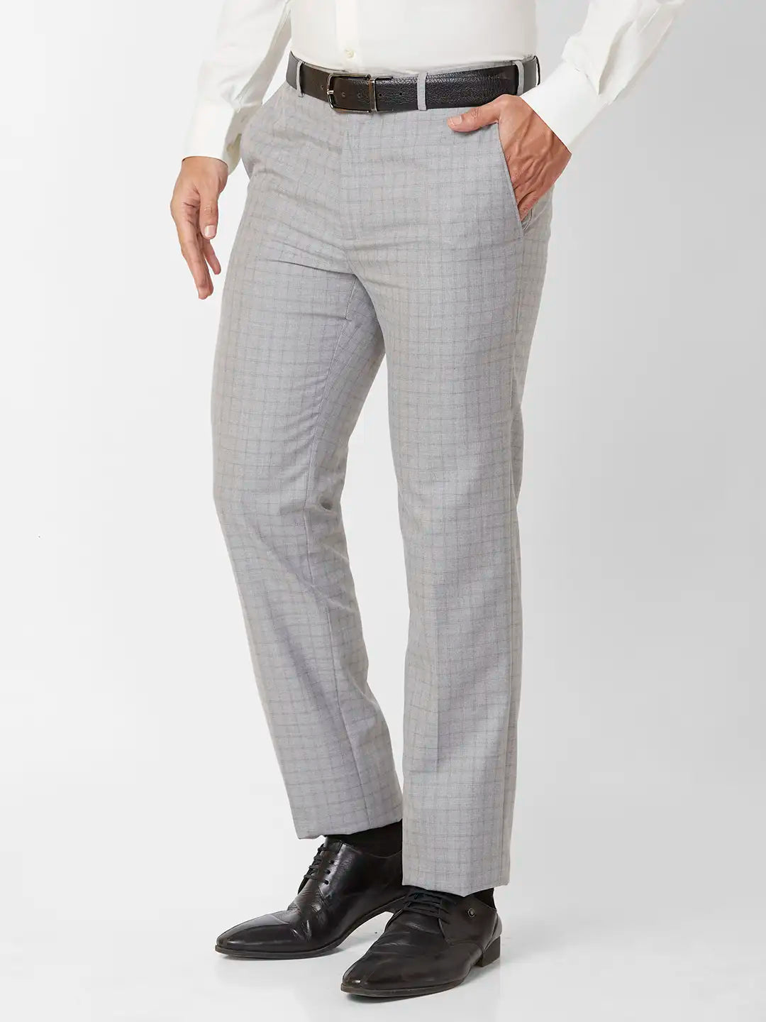Raymond Contemporary Fit Checkered Medium Grey Trouser