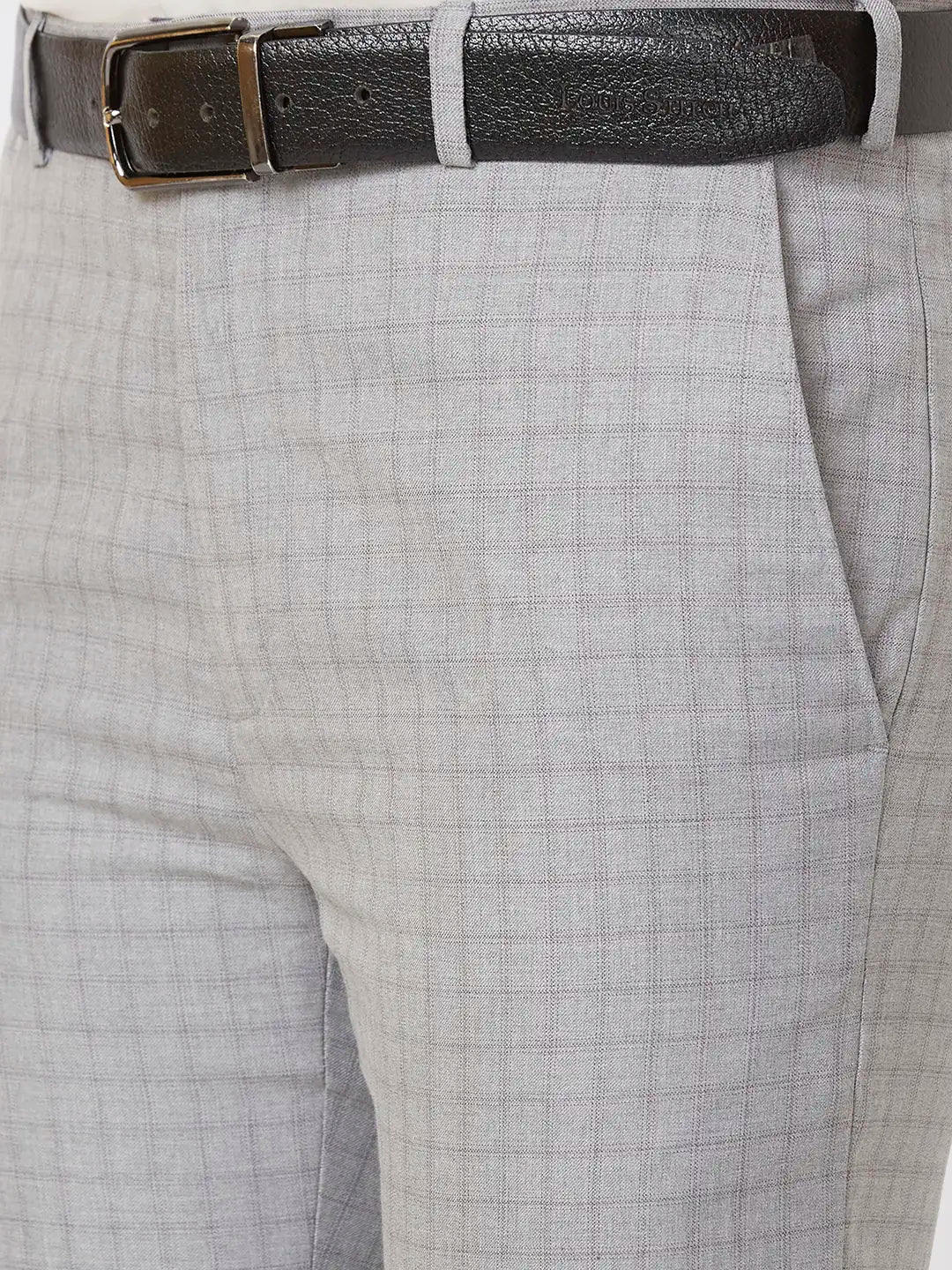 Raymond Contemporary Fit Checkered Medium Grey Trouser