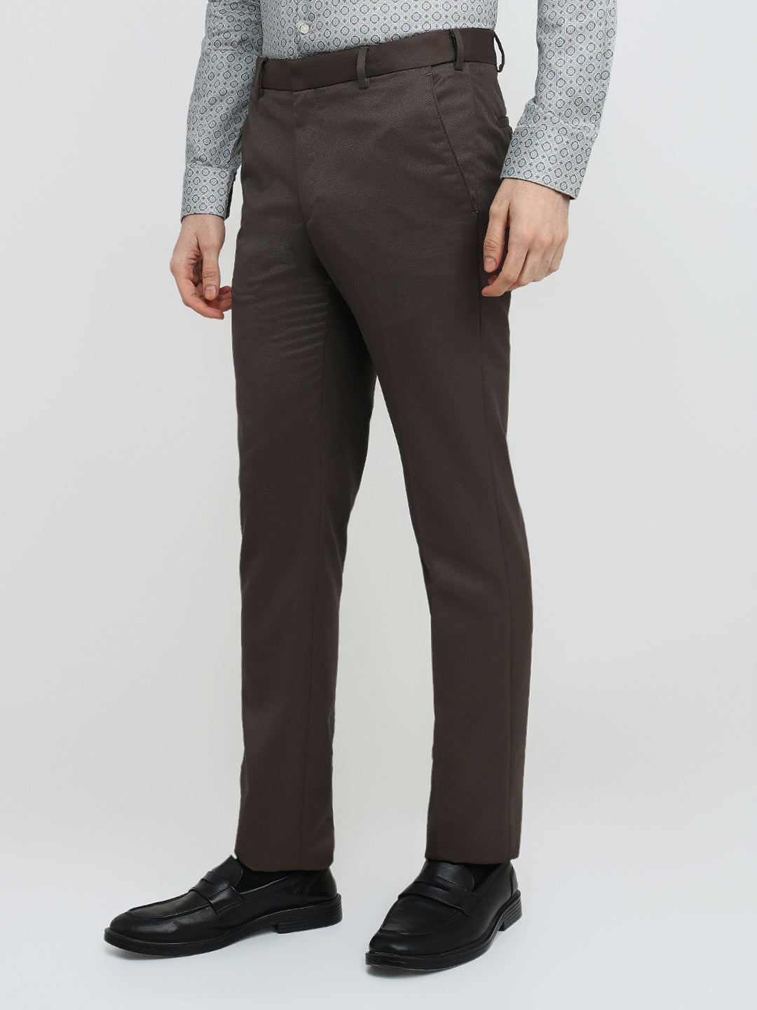 Raymond Men Brown Solid Contemporary Fit Polyester Blend Trouser