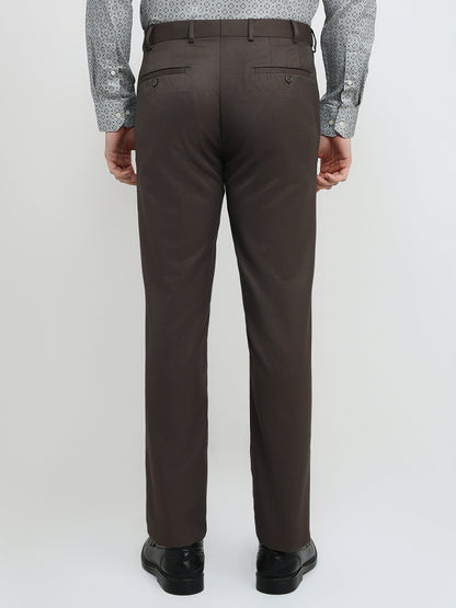 Raymond Men Brown Solid Contemporary Fit Polyester Blend Trouser