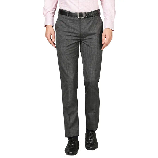 Men Grey Slim Fit Checks Polyester Blend Trouser