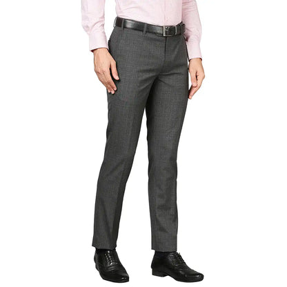 Men Grey Slim Fit Checks Polyester Blend Trouser