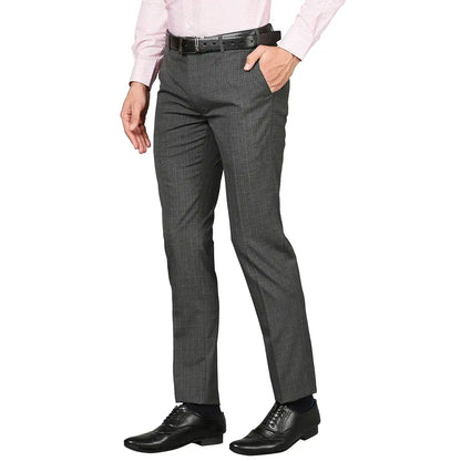 Men Grey Slim Fit Checks Polyester Blend Trouser