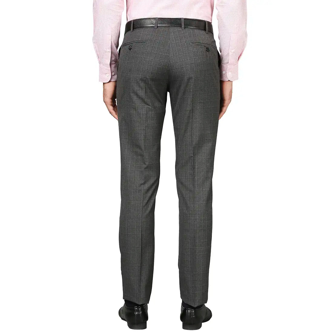 Men Grey Slim Fit Checks Polyester Blend Trouser
