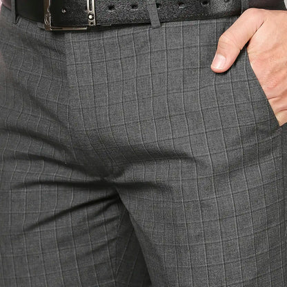 Men Grey Slim Fit Checks Polyester Blend Trouser