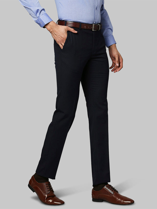 Raymond Blue Solid Slim Fit Terylene Blend Trouser