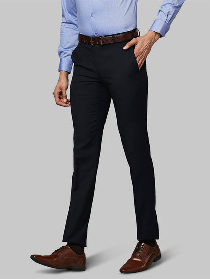 Raymond Blue Solid Slim Fit Terylene Blend Trouser