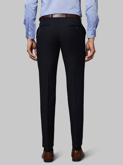 Raymond Blue Solid Slim Fit Terylene Blend Trouser