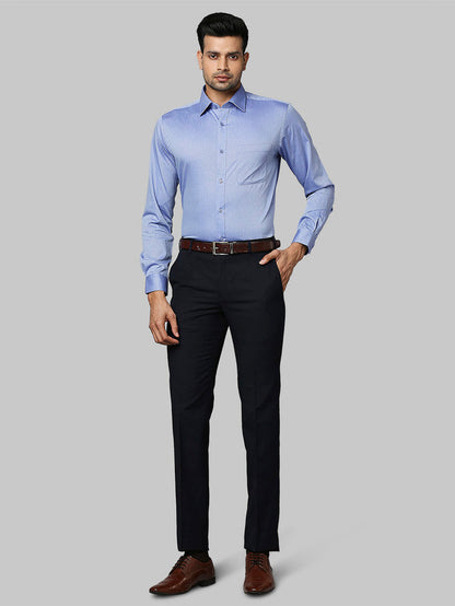 Raymond Blue Solid Slim Fit Terylene Blend Trouser