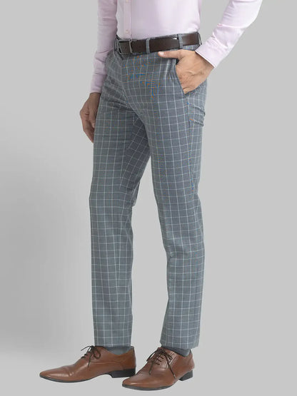 Men Grey Slim Fit Checks Polyester Blend Trouser